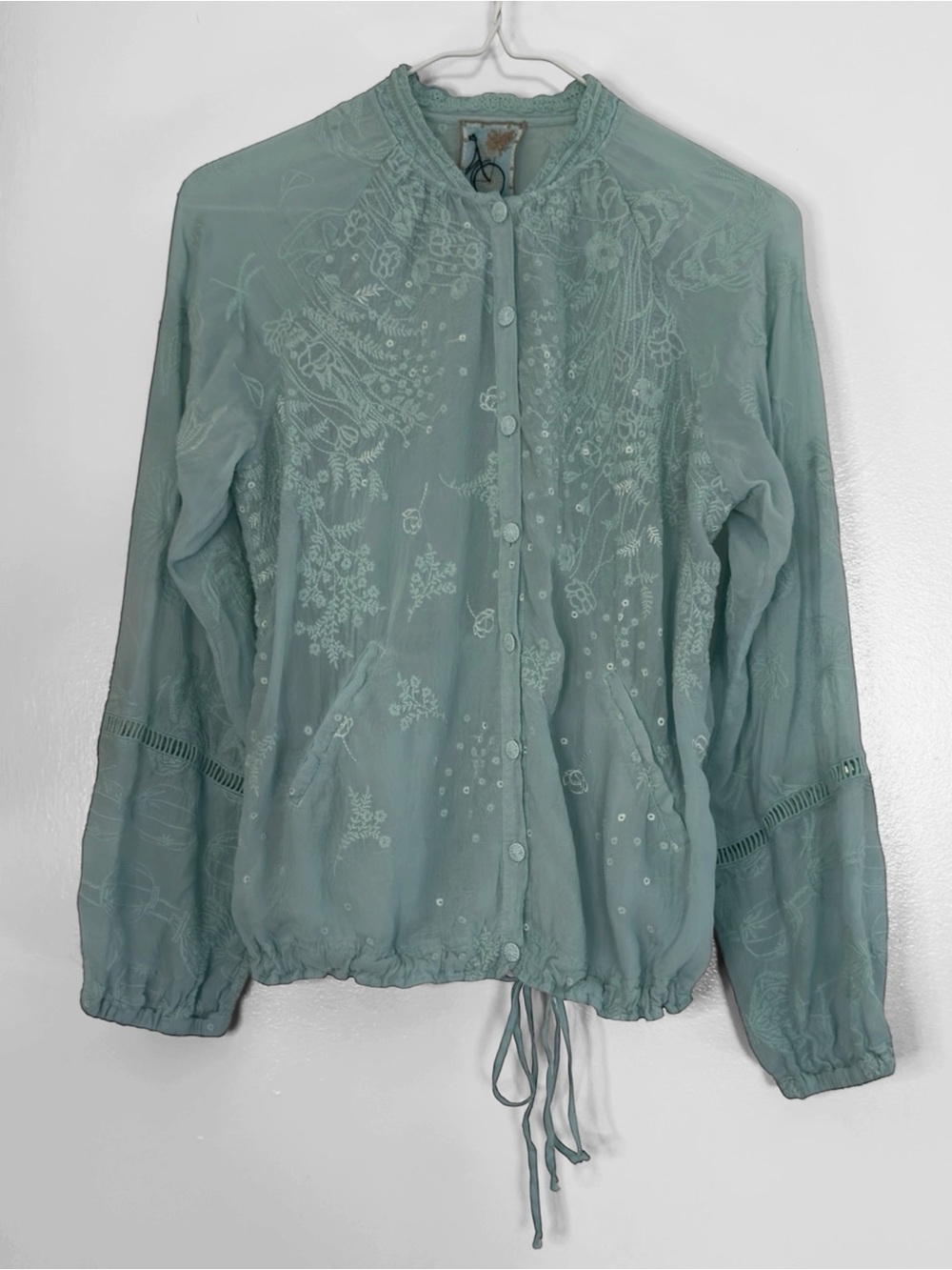 Johnny Was Gwyn Meadow Jacket XS Marine Blue Embroidered Cupra Rayon